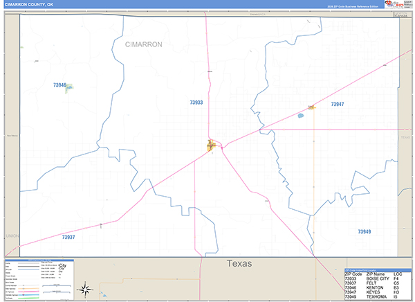 Cimarron County, OK Zip Code Wall Map