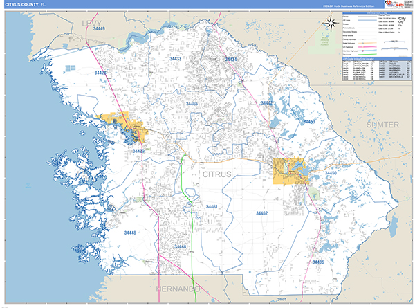Citrus County, FL Zip Code Map