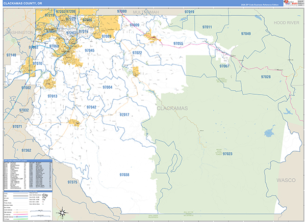 Clackamas County, OR Zip Code Wall Map