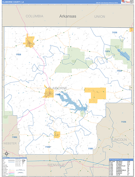 Claiborne Parish (County), LA Wall Map Basic Style