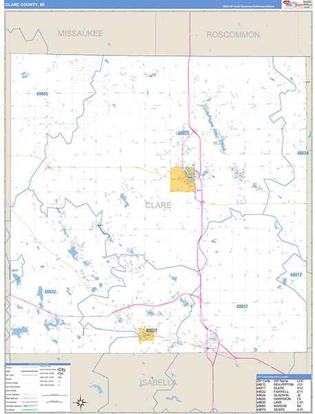 Clare County, MI Zip Code Map