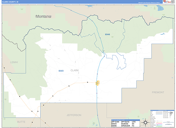 Clark County, ID Zip Code Map
