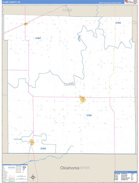 Clark County, KS Zip Code Wall Map