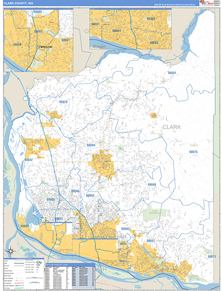 Clark County, WA Wall Map Basic Style