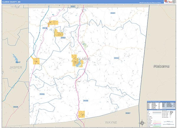 Clarke County, MS Zip Code Map