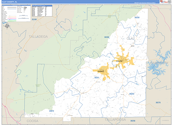 Clay County, AL Zip Code Map
