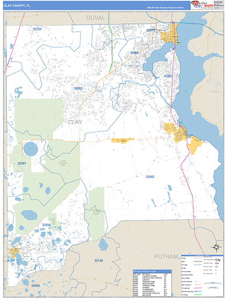 Clay County, FL Wall Map Basic Style