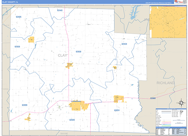 Clay County, IL Wall Map Basic Style