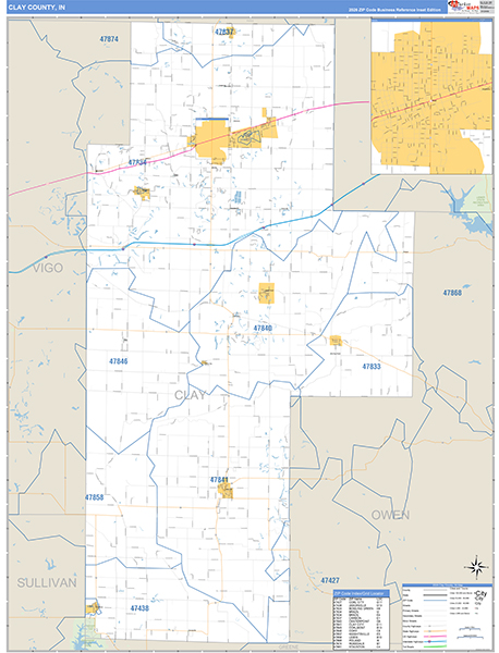 Clay County, IN Zip Code Map