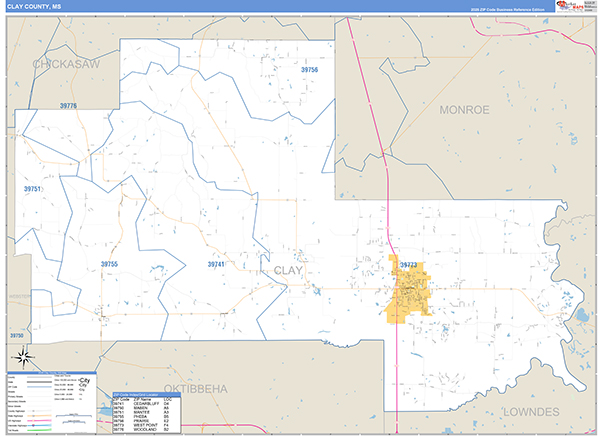 Clay County, MS Zip Code Map
