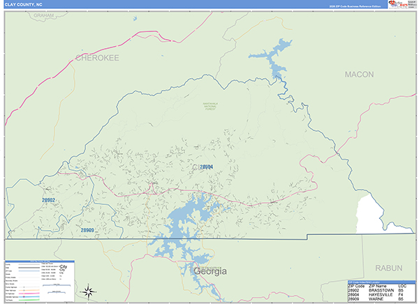 Clay County, NC Wall Map Basic Style