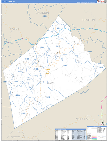 Clay County, WV Zip Code Map