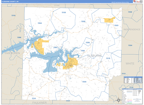 Cleburne County, AR Zip Code Wall Map