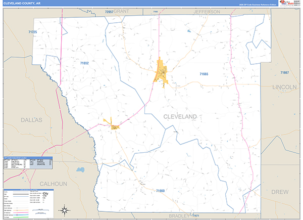 Cleveland County, AR Zip Code Map