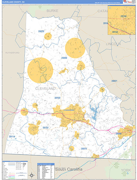 Cleveland County, NC Zip Code Map