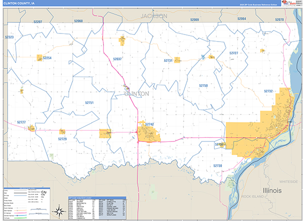 Clinton County, IA Wall Map Basic Style