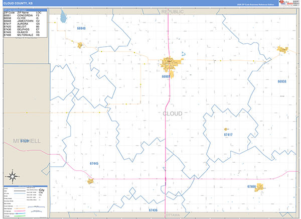 Cloud County, KS Zip Code Map