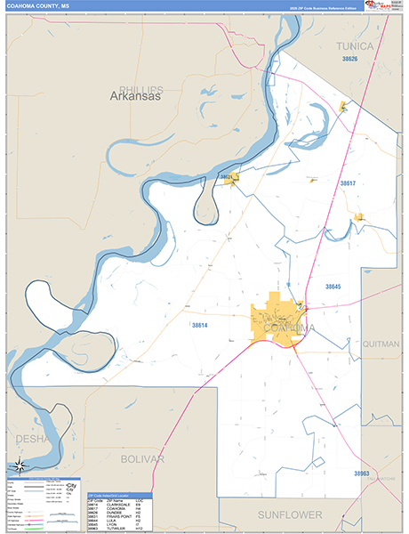 Coahoma County, MS Wall Map Basic Style