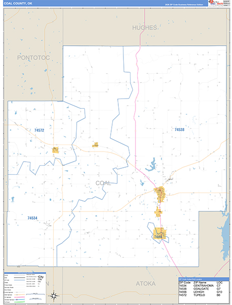 Coal County, OK Wall Map Basic Style