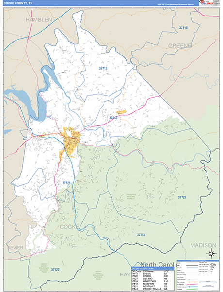 Cocke County, TN Wall Map Basic Style