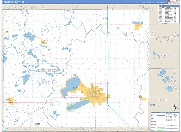 Codington County, SD Carrier Route Wall Map