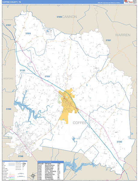 Coffee County, TN Zip Code Map
