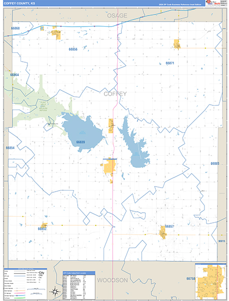 Coffey County, KS Zip Code Map