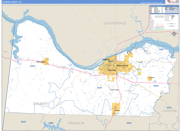 Colbert County, AL Zip Code Map