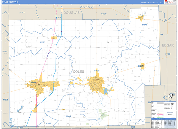 Coles County, IL Zip Code Map