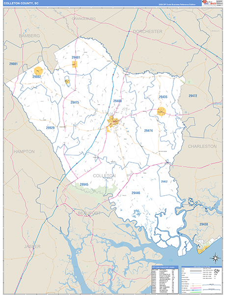 Colleton County Wall Map Basic Style