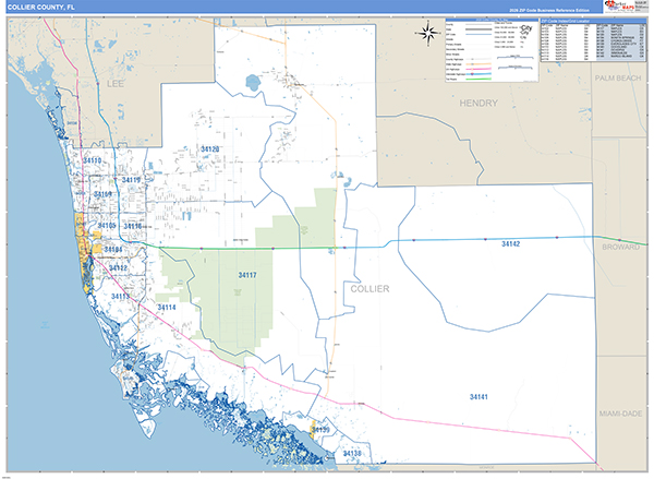 Collier County, FL Wall Map Basic Style