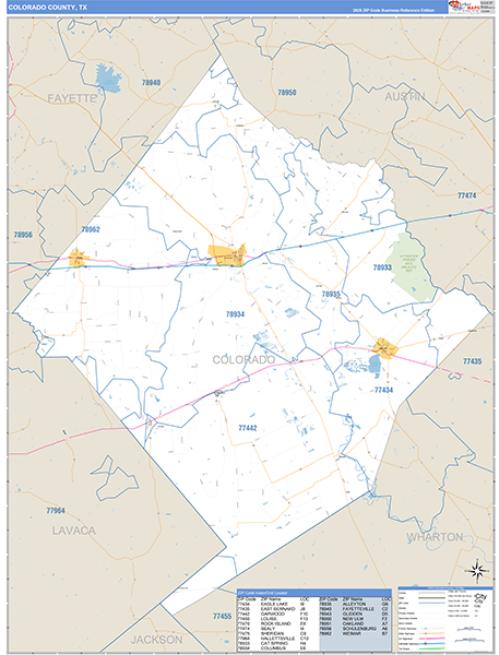 Colorado County, TX Zip Code Map
