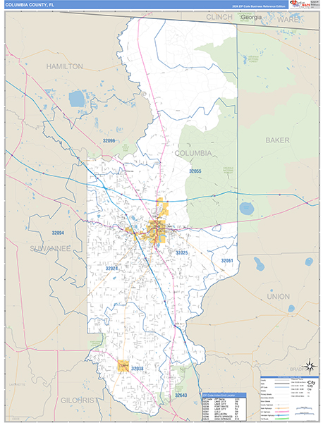 Columbia County, FL Wall Map Basic Style