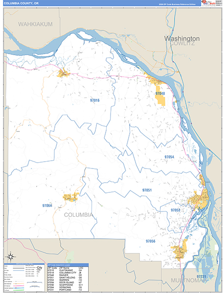 Columbia County, OR Wall Map Basic Style