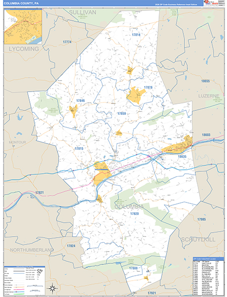 Columbia County, PA Zip Code Map