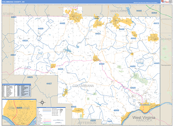 Columbiana County, OH Carrier Route Wall Map