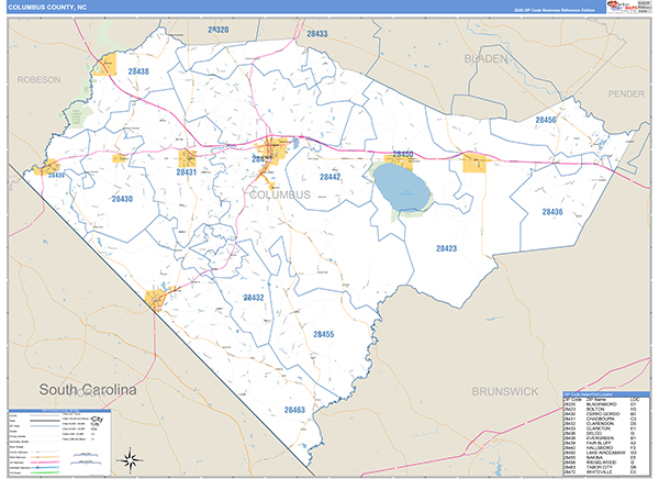 Columbus County, NC Zip Code Map