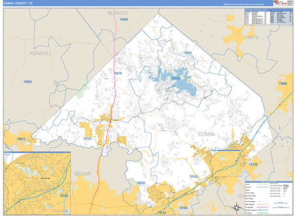 Comal County, TX Wall Map Basic Style