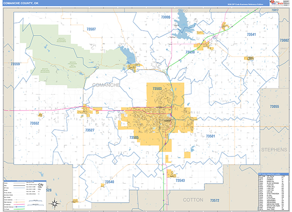 Comanche County, OK Wall Map Basic Style