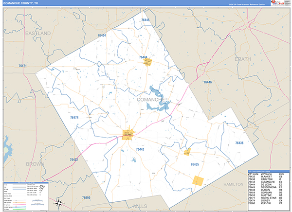 Comanche County, TX Wall Map Basic Style