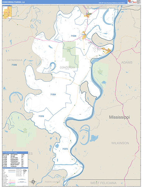 Concordia Parish (County), LA Zip Code Wall Map
