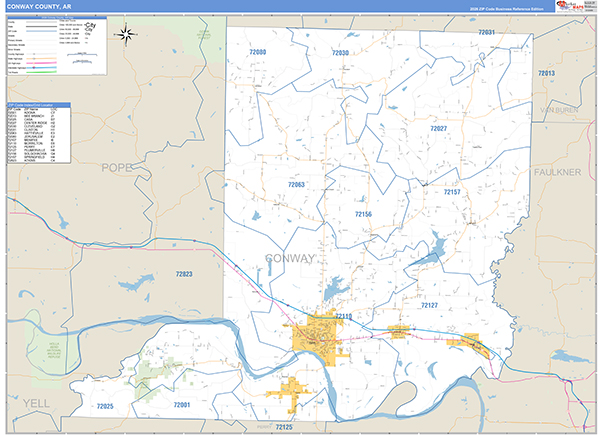 Conway County, AR Zip Code Map