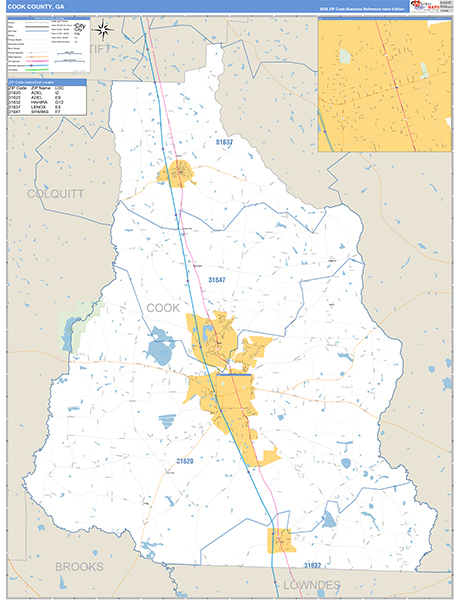 Cook County, GA Wall Map Basic Style