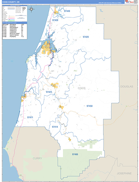 Coos County, OR Zip Code Map