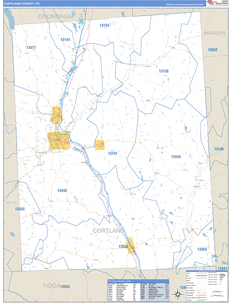 Cortland County, NY Wall Map Basic Style