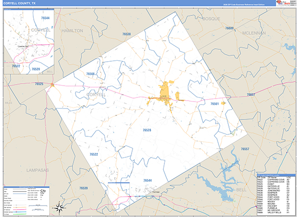 Coryell County, TX Zip Code Map