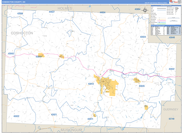 Coshocton County, OH Wall Map Basic Style