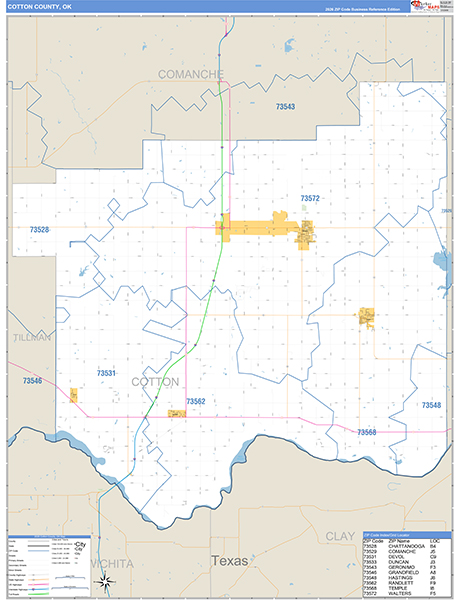 Cotton County, OK Carrier Route Wall Map