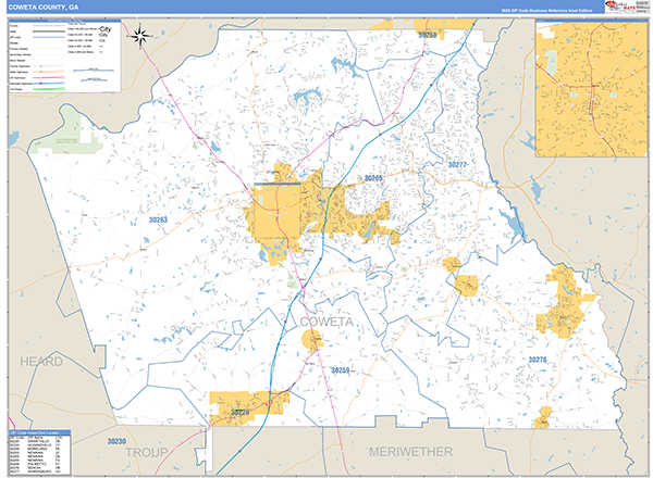 Coweta County, GA Wall Map Basic Style