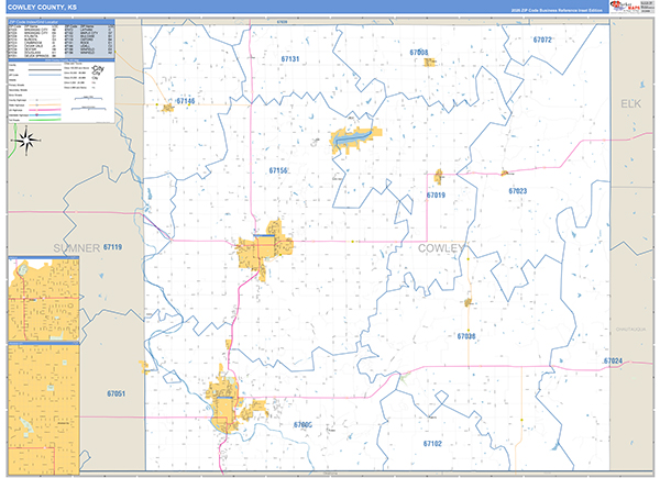 Cowley County, KS Wall Map Basic Style